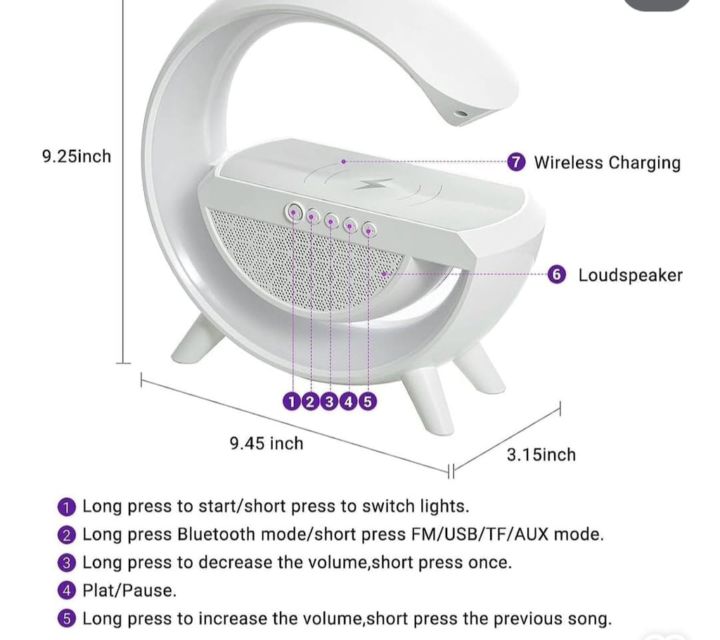 3-in-1 RGB LED Wireless Charging Speaker – Music Sync Ambient Light + Fast Qi Charger + Bluetooth Stereo Sound | Modern Bedside Lamp