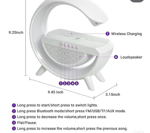 3-in-1 RGB LED Wireless Charging Speaker – Music Sync Ambient Light + Fast Qi Charger + Bluetooth Stereo Sound | Modern Bedside Lamp