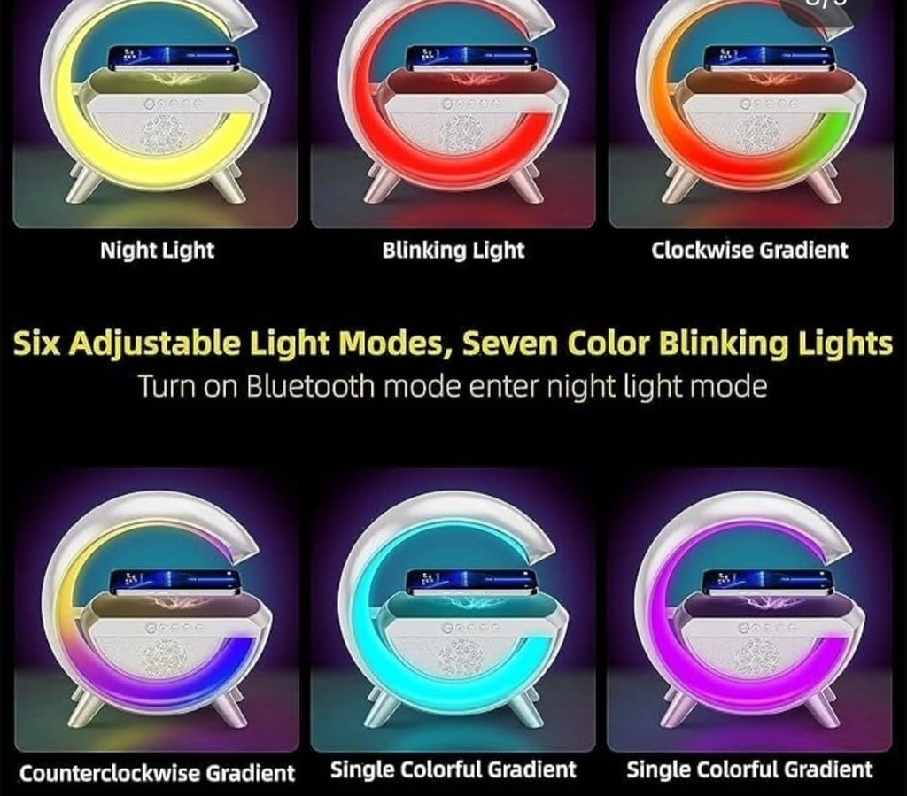 3-in-1 RGB LED Wireless Charging Speaker – Music Sync Ambient Light + Fast Qi Charger + Bluetooth Stereo Sound | Modern Bedside Lamp