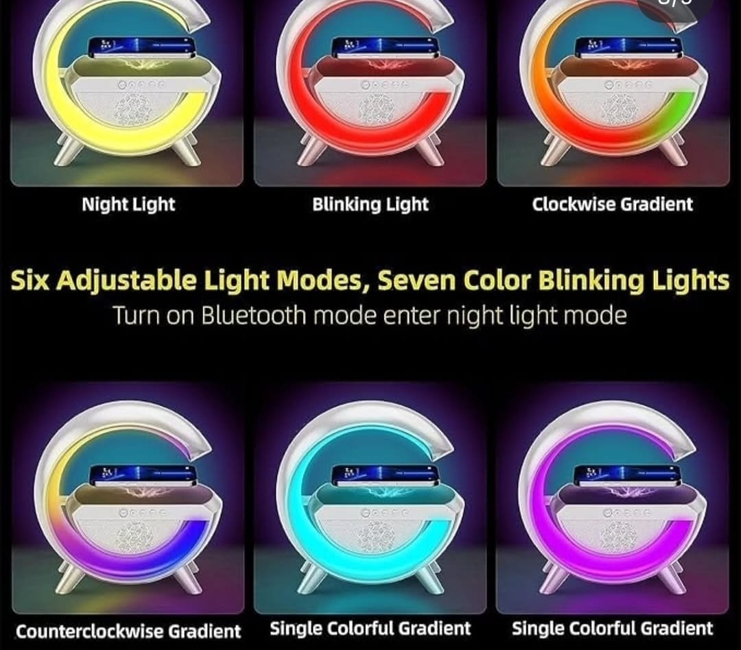3-in-1 RGB LED Wireless Charging Speaker – Music Sync Ambient Light + Fast Qi Charger + Bluetooth Stereo Sound | Modern Bedside Lamp
