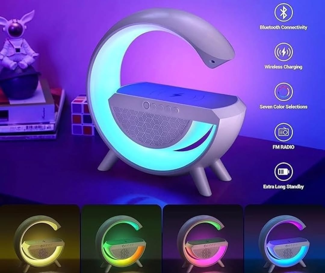 3-in-1 RGB LED Wireless Charging Speaker – Music Sync Ambient Light + Fast Qi Charger + Bluetooth Stereo Sound | Modern Bedside Lamp